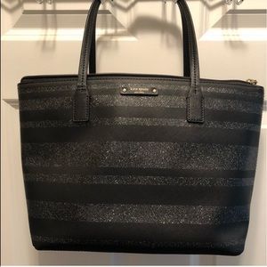 Kate Spade Black Silver Stripe Purse - Sparkle